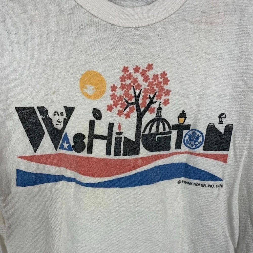 Vtg Washington DC Souvenir T Shirt Hanes‎ Cotton Kid Youth M Frank Nofer 1976